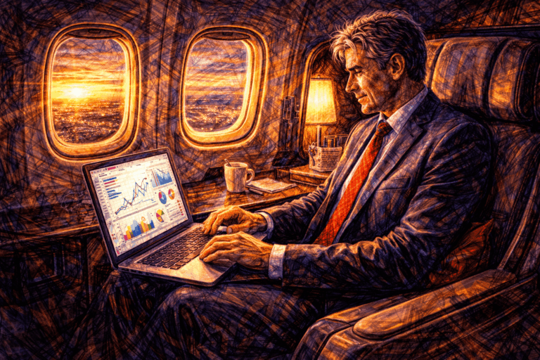 ceo-on-plane-travelling-working