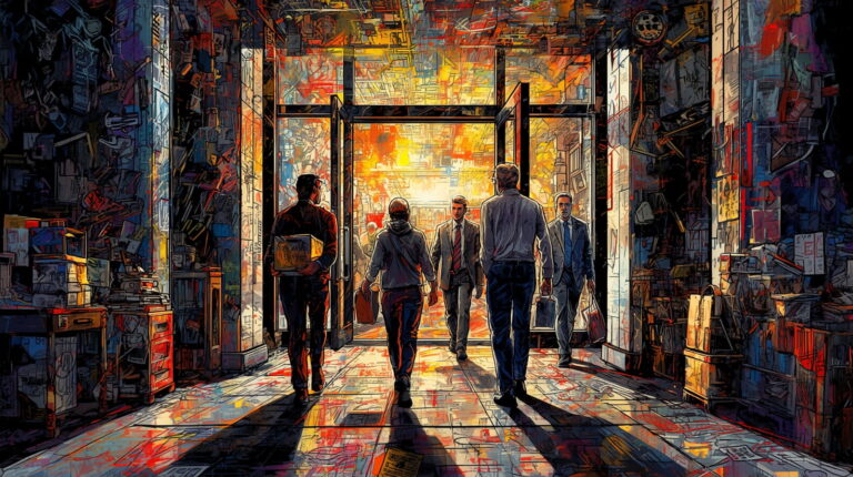 Lucid_Origin_Create_a_scene_where_employees_are_leaving_the_co_2_a15fc058-257d-45a1-a163-6230a71e268b